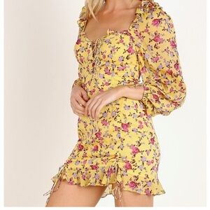 For Love & Lemons Beaumont Mini Dress Floral Ruffle Cinched Fair Condition